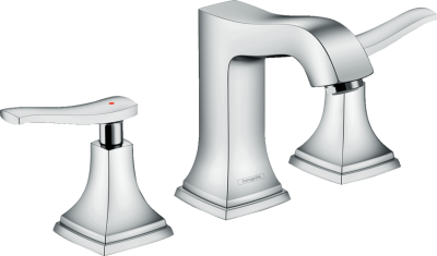 Metropol Classic 3-hole basin mixer 110 with lever handles and pop-up waste set
